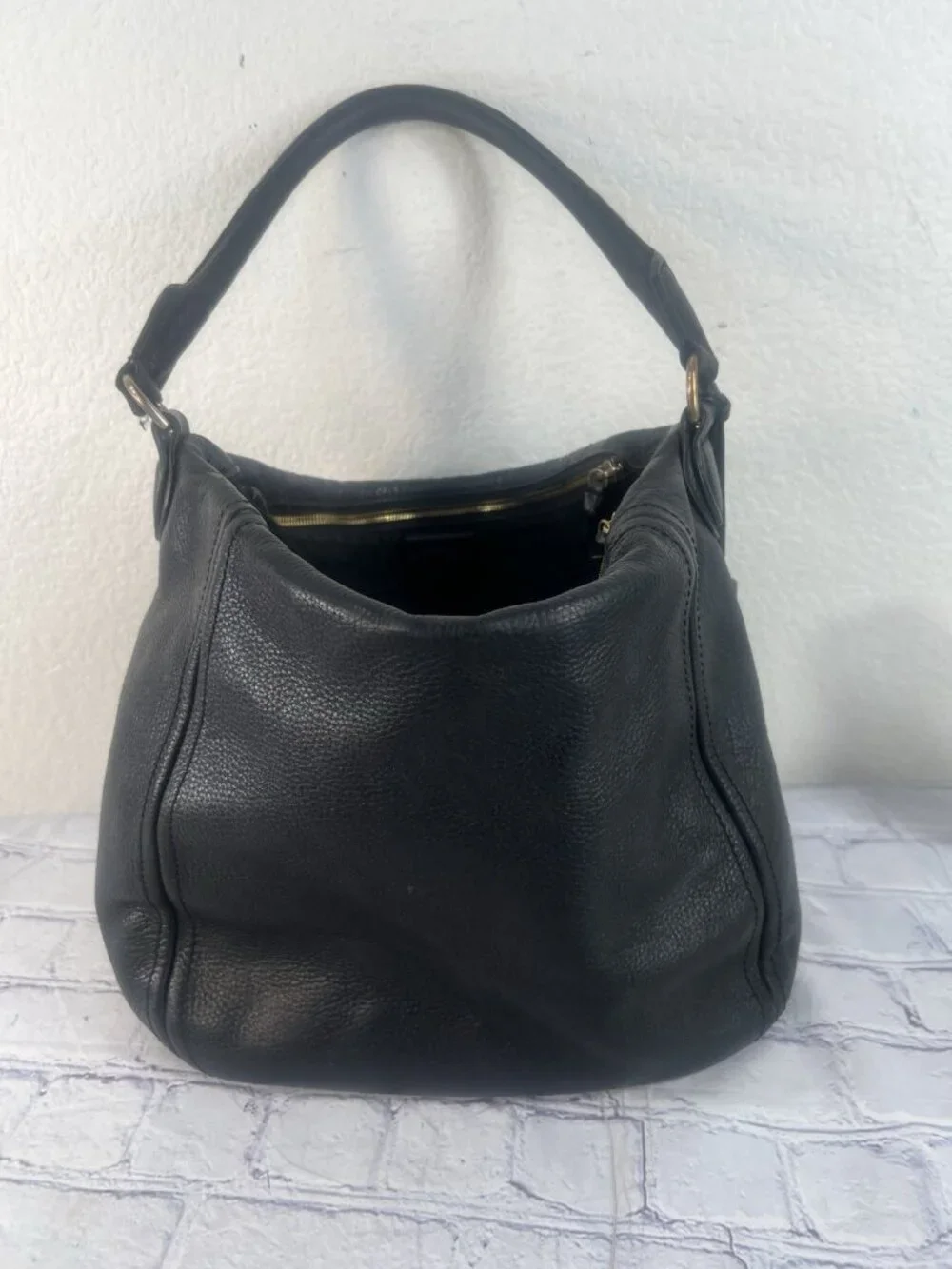 vtg J CREW Large Hobo Pebbled Napa Leather Shoulder Bag 3 Compartaments